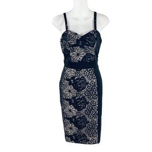 Little Mistress London Black Lace Sweetheart Neckline Wiggle Dress 6 A8